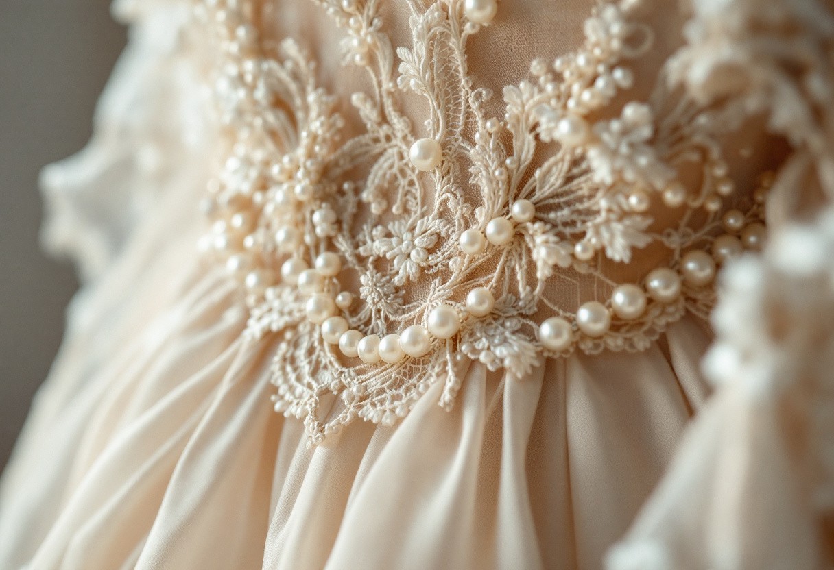 Les détails qui font tout : broderies, dentelles et perles sur les robes de princesse